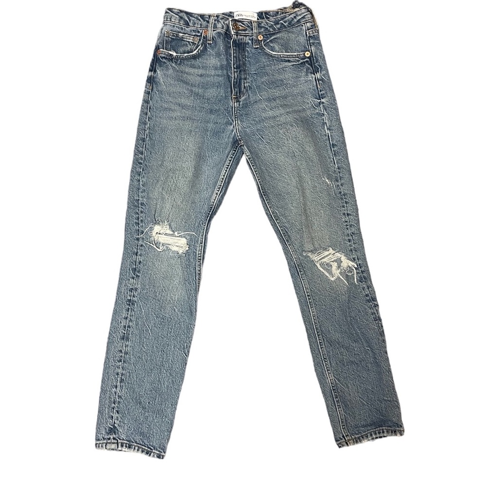Zara Straight Leg Distressed Jeans